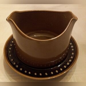 Vtg Franciscan DISCOVERY TAHITI Ceramic 2-Spout Gravy Boat Attached Underplate